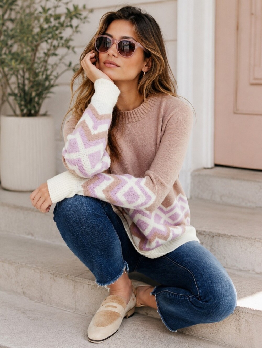 NWT J. Crew Geometric Fair Isle Fuzzy Crewneck Sweater Small